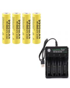 4pcs 3.7V 9900mAh 18650 Li-ion Rechargeable Battery and 18650  14500 16340 USB 4 slot Battery Charger 