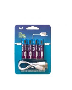 1.5V 1300 mWh AA Ni-Zn USB Rechargeable Battery with charging cable (2pcs or 4pcs)