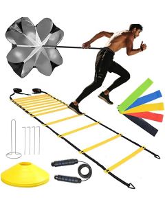 Speed Agility Training Set– Increase Speed Fitness with 20 ft/12 Rung Agility Ladder, 10 Cones, 5 Latex-Free Resistance Bands, Carry Bag, Speed Jump Rope and Footwork Drills Equipment
