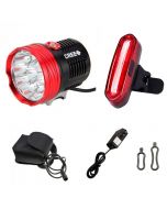 Bicycle Light and Taillight Set,10000 Lumen 10T6 Bicycle Light , 4 Modes Red Bike Tail Light, USB Rechargeable