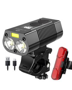2 XML LED Bicycle Light, 4000mAh Rainproof Mountain Bike Front Lamp, USB Charging  Taillight