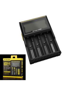 Nitecore D4 Digicharger LCD Display charger for almost all cylindrical rechargeable (Li-ion, Ni-MH and Ni-Cd) batteries