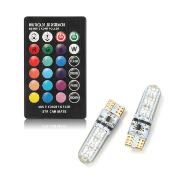 2PCS T10 Led 194 168 W5W 5050 SMD RGB Automobiles Lamp Daytime Running Light With Remote Controller