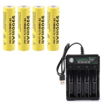 4pcs 3.7V 9900mAh 18650 Li-ion Rechargeable Battery and 18650  14500 16340 USB 4 slot Battery Charger 