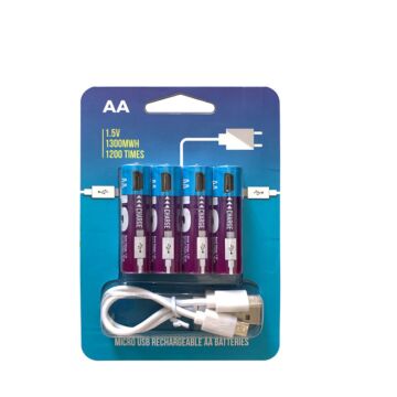 1.5V 1300 mWh AA Ni-Zn USB Rechargeable Battery with charging cable (2pcs or 4pcs)