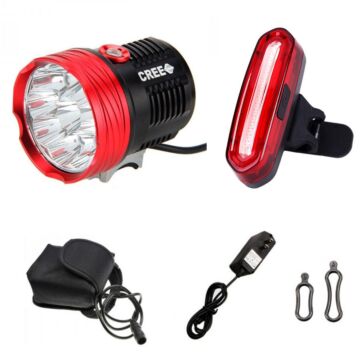 Bicycle Light and Taillight Set,10000 Lumen 10T6 Bicycle Light , 4 Modes Red Bike Tail Light, USB Rechargeable