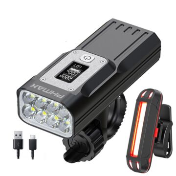 8*XPE Front Bicycle Light, 2000 Lumens 10000mAh Waterproof Aluminum Mountain Bike Flashlight, USB Rechargeable Taillight