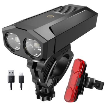  2LED Bike Light, 5200mAh 5 Modes Waterproof Aluminum MTB Front Bicycle Light, USB Rechargeable Taillight